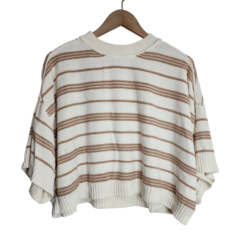 Anthropologie Sweater Womens Small White Striped Linen Cotton Knit Pullover